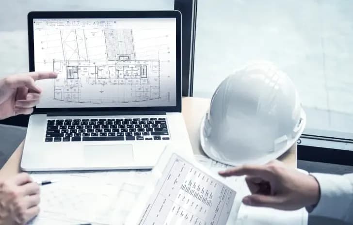 Two HVAC designers discussing system design calculations