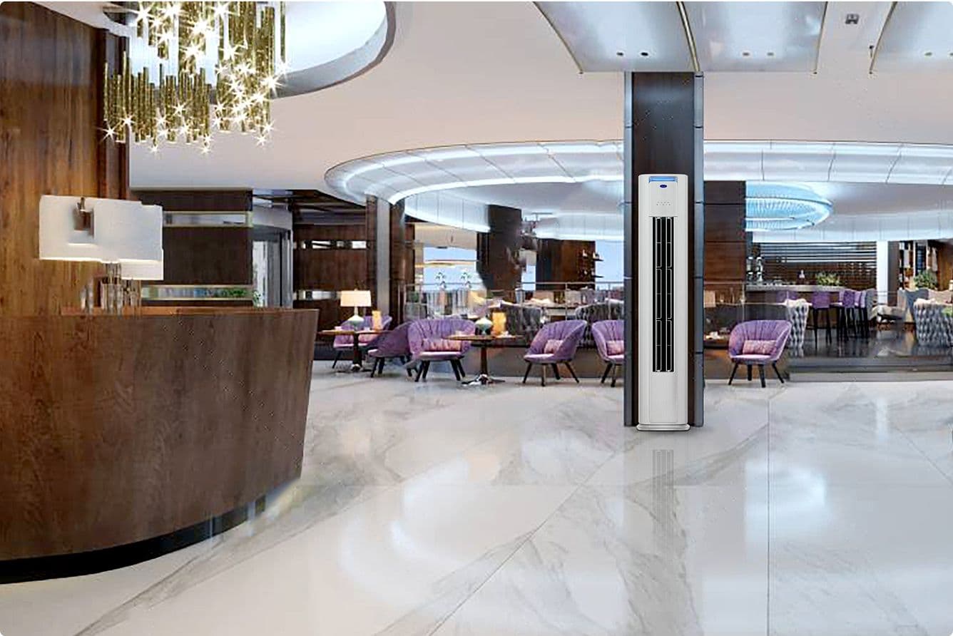 Carrier slim air conditioner installed in a commercial interior providing even cooling and comfortable environment for guests