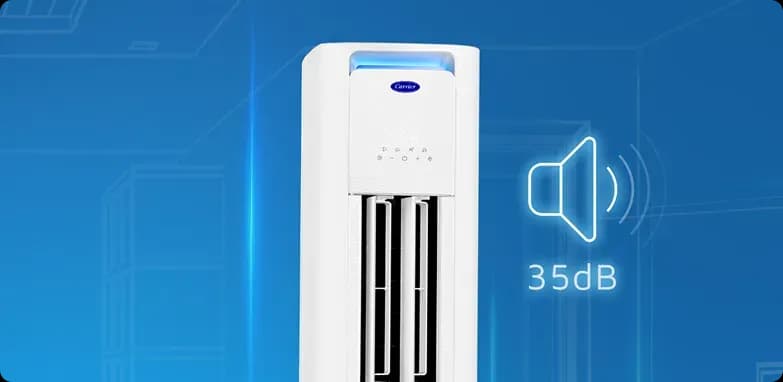 Carrier slim floor mounted air conditioner with 35 db low noise level for quiet and comfortable indoor cooling