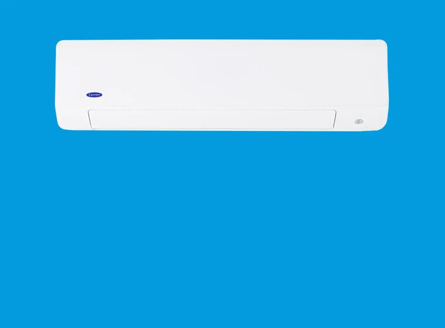 Front view of carrier aura inverter split type aircon equipped with full dc inverter technology for lower electricity usage