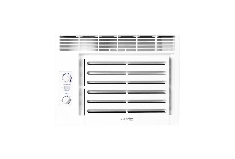 window type air conditioner with broad horizontal vents for fast cooling with remote control and 12 hour timer